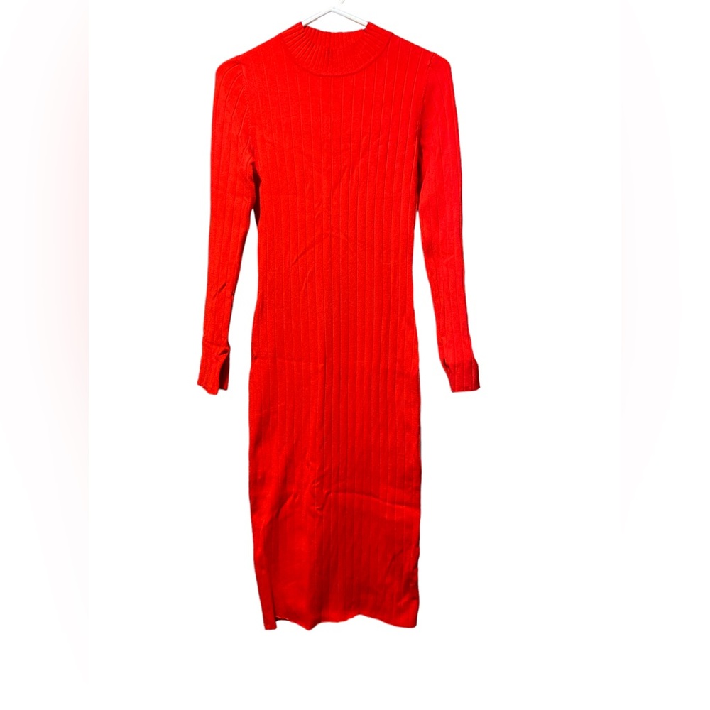 Women’s Small-H & M Red Calf Length Ribbed Dress.